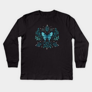 Mystical Luna Moth - Turquoise Kids Long Sleeve T-Shirt